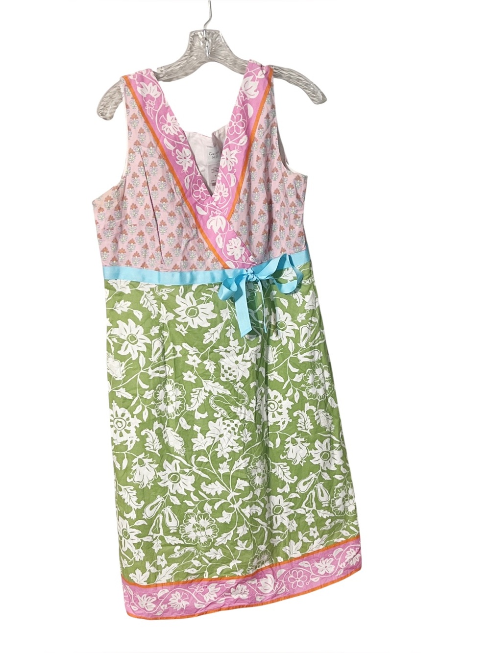 Garnet Hill Vintage Pink and Green Sleeveless Floral Mix-Print Midi Cotton Dress